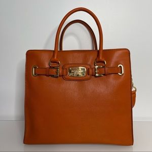 Michael Kors Orange Leather Hamilton Tote Bag